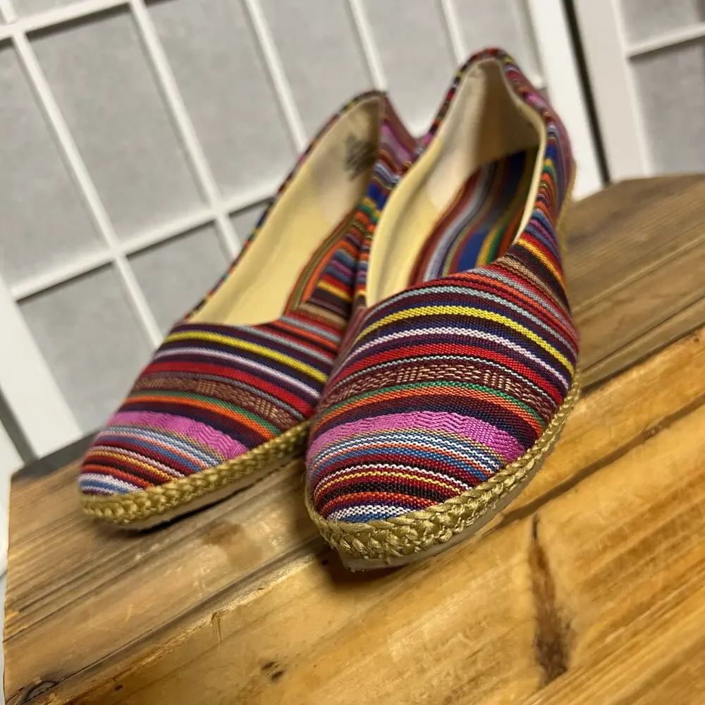 Women’s Multicolor Striped Espadrille Wedge Flats Slip On Casual Shoes Size 6